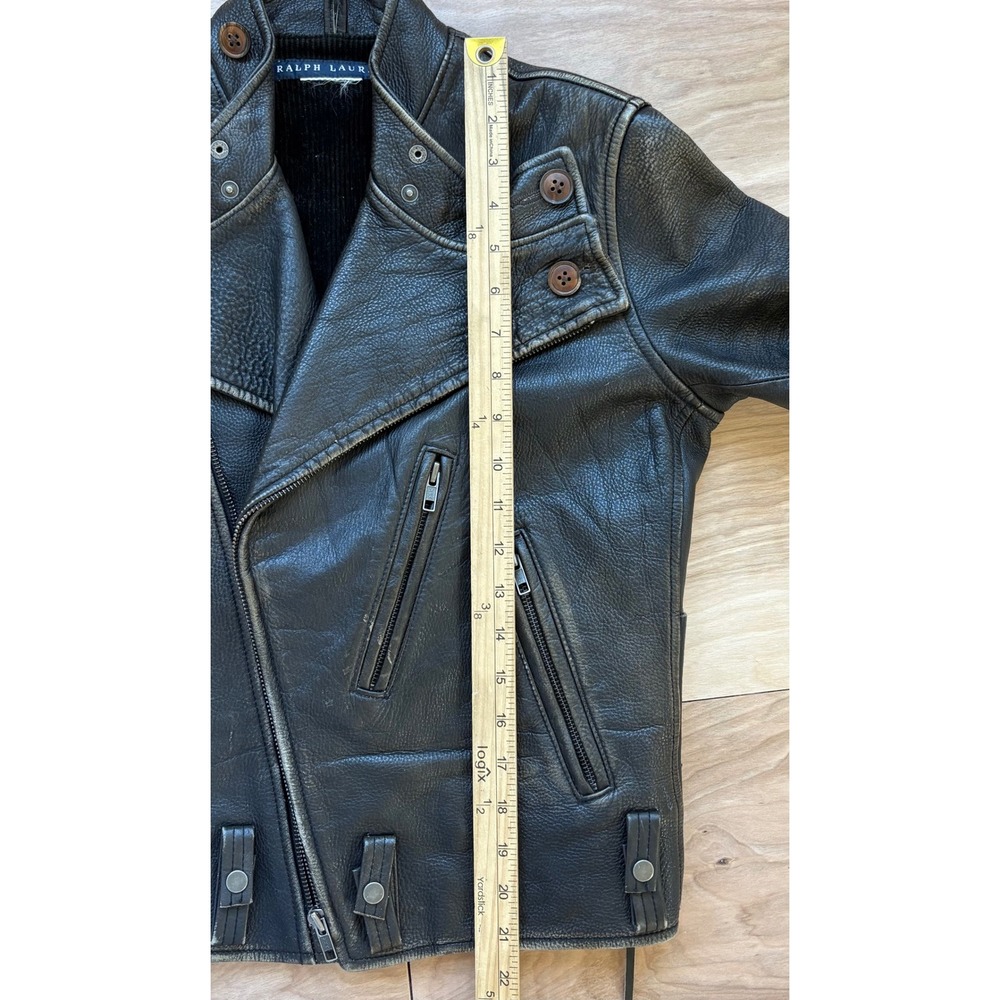 Vintage Ralph Lauren Roberts Brown Leather Rare Moto Jacket Distressed Womens M - Picture 9 of 16